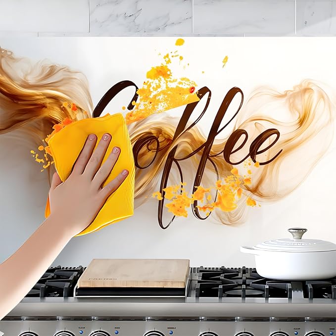 NYZE Kitchen Backsplash Stickers Waterproof Stove Backsplash Protector, 30 X 16 inch Removable Kitchen Wallpaper with Wall Art Decor for Stove Cooking Area(Coffee) - Image 6