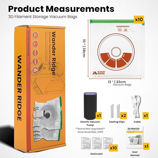 3D Printer Filament Storage Bags Vacuum Storage Bags Kit 3D Printer Accessories with Storage Bags (13x15 inches), Desiccants, Auto Pump, Sealing Clips, Humidity Resistant (10 Bags + Electric Pump) - Image 4