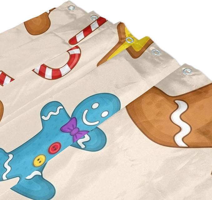 Christmas Gingerbread Beige Shower Curtain Liner 72×72 inch for Bathroom Curtain Anti Mold Shower Curtain with Hooks Bathroom Accessories - Image 3