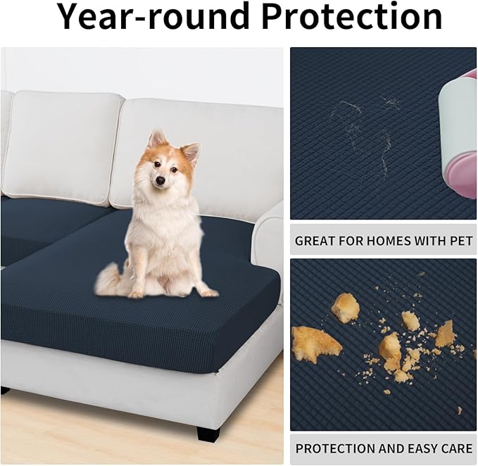 Easy-Going Stretch 3 Pieces Couch Cushion Covers for Sectional Sofa Left/Right L Shape Chaise Lounge Sofa Seat slipcover Anti-Slip Sofa Cover Soft (2 Seater + 1 Chaise, Dark Blue) - Image 3