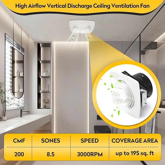 505 High Airflow Bathroom Fan for Ceiling – 8 Inch Fan with Powerful 200 CFM, Bathroom Exhaust Fan, Kitchen Exhaust Fan, Household Ventilation Fans - Image 4