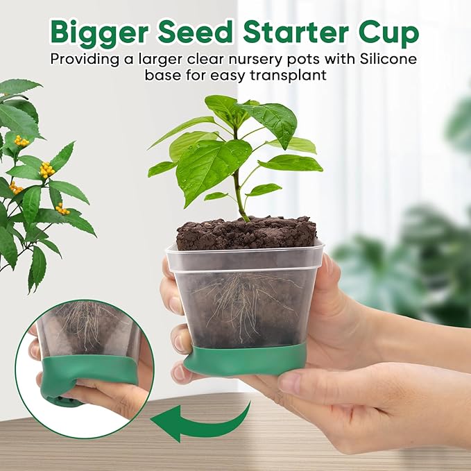 BlumWay Seed Starter Tray with Grow Light,24 Pack 2.9 inch Reuseable Clear Nursery Pots with Silicone Base/Humidity Dome for Deep-Rooted Seedlings,Adjustable Timed Light Plant Starter Set - Image 2