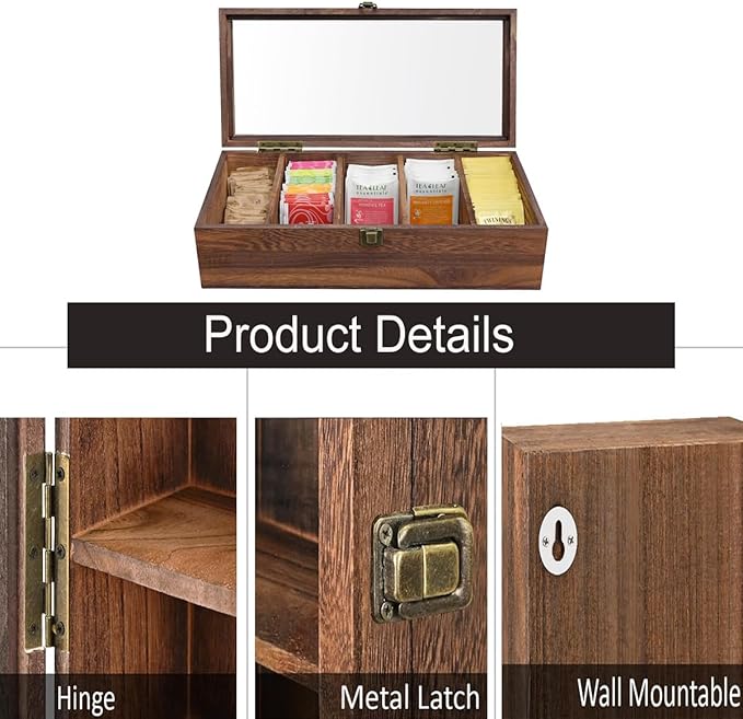 Wall Mounted Wooden Collectible Display Case 5 Shelf Display Storage Accessories Display with Acrylic Door, Sunglass Display Cabinet, Wall Shadow Box, Shelf Thimble Display Case (Carbon) - Image 4