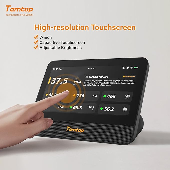 Temtop M100 2nd Gen Air Quality Monitor for Indoor Air, 7-Inch Touch Screen, Real-Time Tester for PM2.5, CO2, TVOC, Temp & Humidity, WiFi App & Multi-Room Monitoring with Smart Insights - Image 3