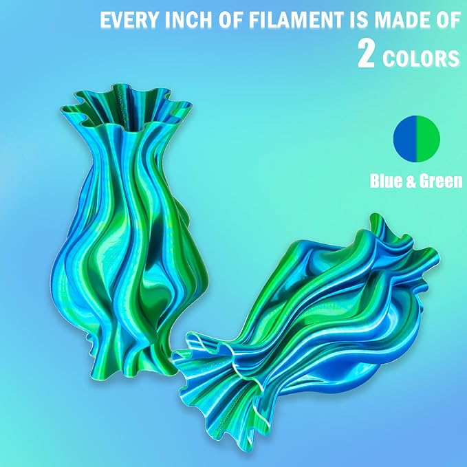 OVV3D PLA Filament 1.75mm, Silk PLA Dual Color Blue Green 3D Printer Filament, High Speed 3D Printing Filament，Silk Blue Green Filament 1.75mm+ /- 0.02mm，1 kg - Image 8