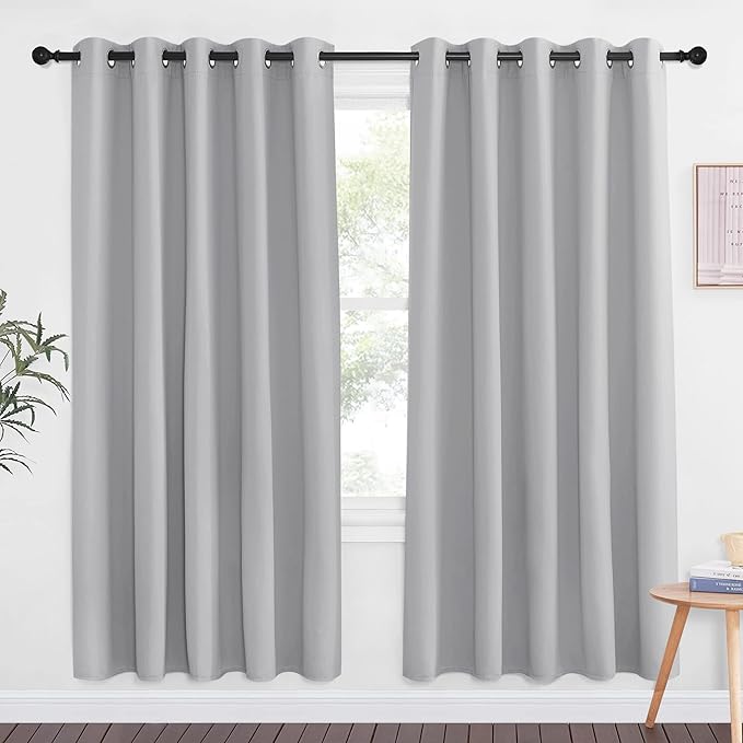 NICETOWN Blackout Door Curtain Drape for Night Shift - Thermal Insulated Solid Grommet Room Darkening Privacy Window Treatment for Living Room (1 Piece, W66 x L72, Silver Grey) by NICETOWN