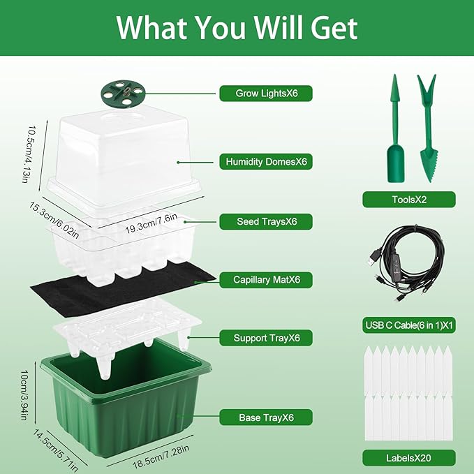 Self-Watering Seed Starter Tray with Timed Grow Light, 6 Packs Plant Starter Tray Seedling Starter Kit with Humidity Domes Base Indoor Mini Greenhouse for Gardening Seeds Growing Starting - Image 5