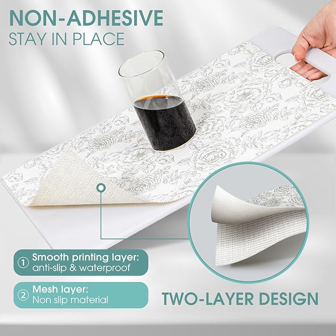Drawer and Shelf Liner, Non-Slip Kitchen Cabinet Liners Non-Adhesive Thick Strong Grip Waterproof Washable Mats Protect Dresser Shelves Cupboard Bathroom Cabinets, Rose, 12 in X 10 FT - Image 3