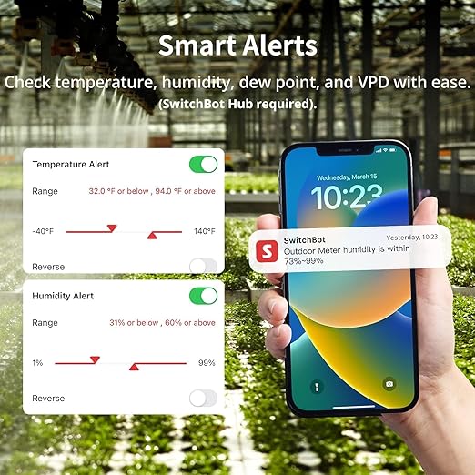 SwitchBot IP65 Indoor Outdoor Hygrometer Thermometer Wireless 3Packs, 394ft Bluetooth Range, Refrigerator Thermometer, Dewpoint/VPD/Absolute Humidity Sensor, 2-Year Battery Life, Free Data Storage - Image 6