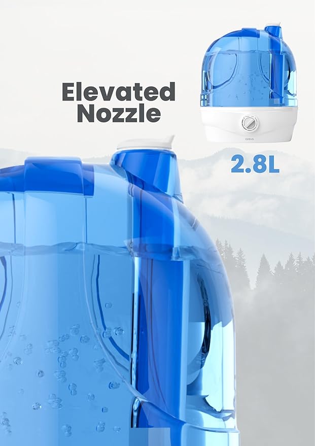 AZEUS 2.8L Large Capacity Ultrasonic Cool Mist Humidifier - Powerful Moisture Control for Comfortable Spaces, Lasts up to 30 Hours, Auto Shut-Off (BPA-Free) - Image 7