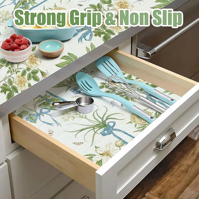 Drawer and Shelf Liner for Kitchen Cabinets Non Adhesive Cabinet Liners Floral Shelf Liners Strong Grip Non-Slip Drawer Liner Waterproof Easy to Clean Cupboard Shelves Dresser Liner 15.7IN x 10FT - Image 5