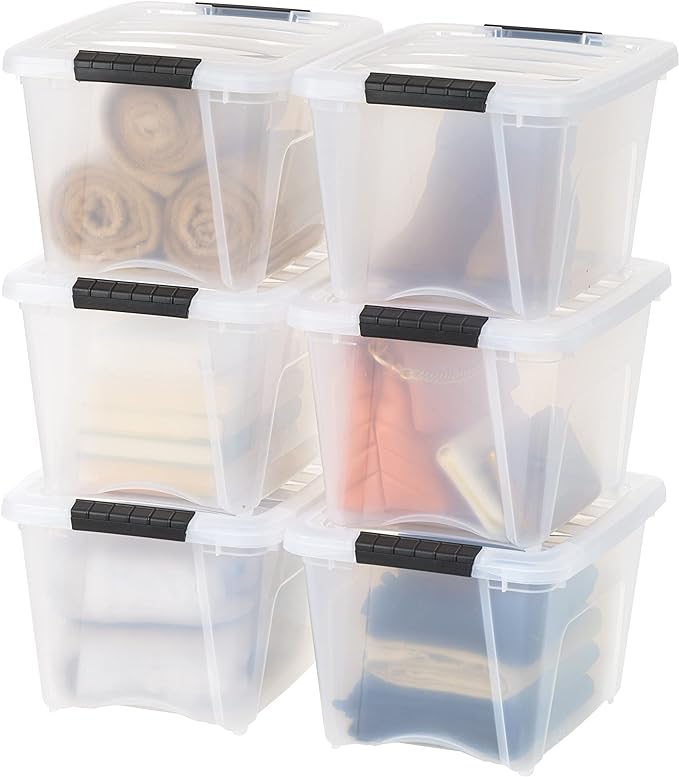 IRIS USA 19 QT Plastic Storage Box with Lid and Latches - 6 Pack - BPA-Free, See-Through Organizing Solution, Durable Nestable Stackable Containers, Secure Pull Handle - Clear by IRISUSA