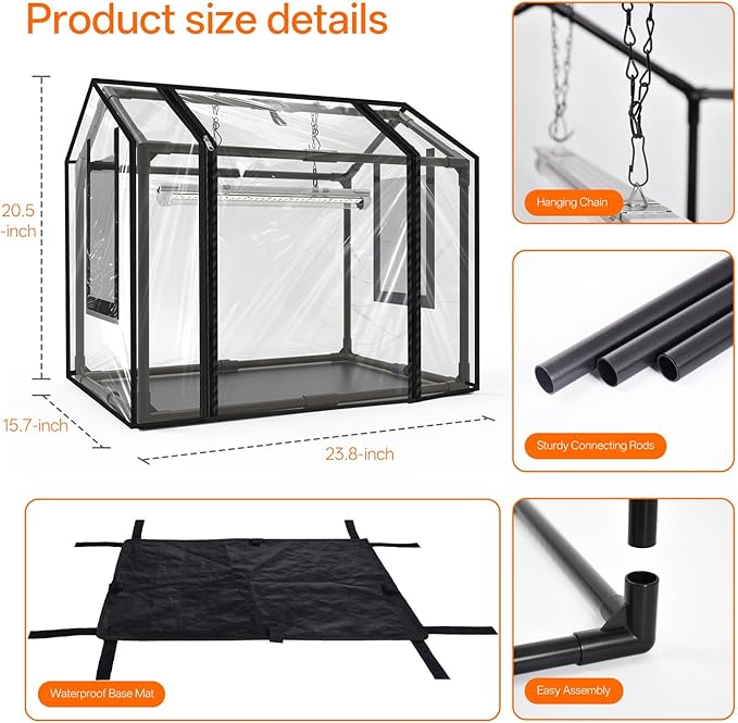 Bstrip Indoor Greenhouse with Grow Light, Mini EVA Tent with PE Base Mat, Ventilation Windows & Zippered Door, 18W Tabletop Greenhouse Light for Seed Starting with Timer, 23.8" x 15.7" x 20.5" - Image 8