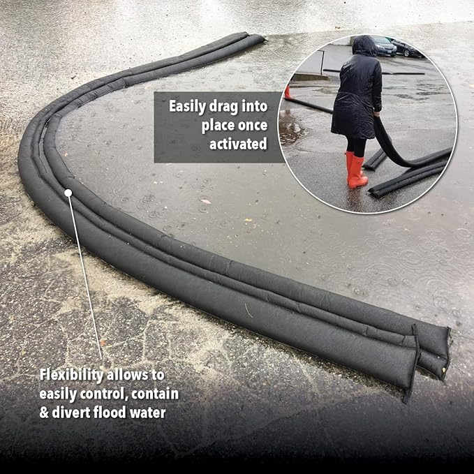 Quick Dam Water Activated 5ft Flood Barrier, Reusable Water Absorbers for Diverting Water, Protects from Rain, Spills, Leaks, Floods & More, - Pack of 16 - Image 7