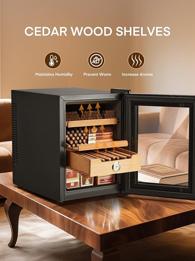 FOHERE Cigar Humidor Electric 33L with Temperature Control, Cigar Cooler with Humidity Control, Spanish Cedar Wood Shelves and Thermometer(280 Counts Capacity), Gift for Businees Partner - Image 5