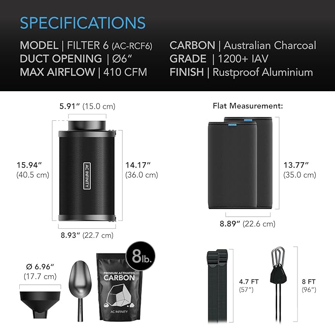 AC Infinity Refillable Carbon Filter Kit 6” with Additional Refill, Odor Removal Air Scrubber For 6" Inline Fan and Ducting, Reusable Charcoal Filter for Grow Tent Grow Room Hydroponics - Image 7