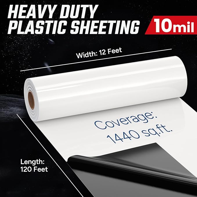 Crawl Space Vapor Barrier - 10 Mil Vapor Barrier - (12' x 120'), Tear Resistant, Heavy Duty Vapor Barrier Plastic, Drop Cloth Moisture Barrier Plastic Sheeting Covering for Crawlspace Encapsulation - Image 3