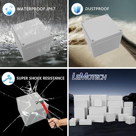 LeMotech Junction Box IP67 Waterproof Dustproof ABS Plastic Project Box for Electrical Outdoor Enclosure Gray 4.9 x 4.9 x 3.9 inch (125 x 125 x 100 mm),2 Pack - Image 8