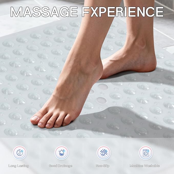 Anti-Slip Bathtub Shower mat, 20.8×20.8（Approximately 53×53cm） inch Soft Oversized Machine Washable Non-Slip Bathtub mat with Drainage Holes, Bathroom Floor Suction Cup.（1-Clear White） - Image 5