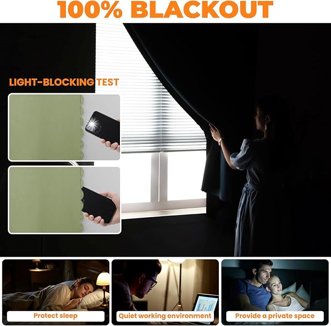 Adhesive Curtain 100% Blackout No-Drill Easy Install for Bedroom Blinds Light Blocking (Sage Green-47 W x 63" L-1P) - Image 3