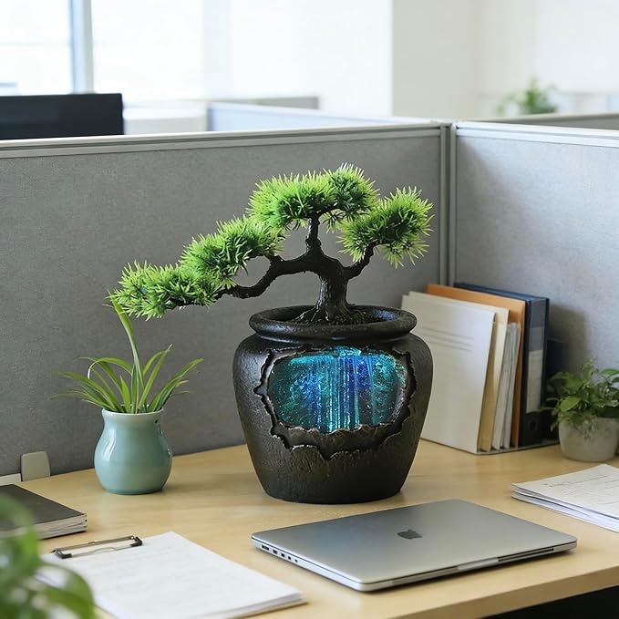 12Inch Fake Bonsai Tree Small Waterfall Fountain Indoor Tabletop Decoration with LED Lights and Water Flow, Resin Desktop Water Fountains Indoor Home Decor or Festival Birthday Surprise - Image 7