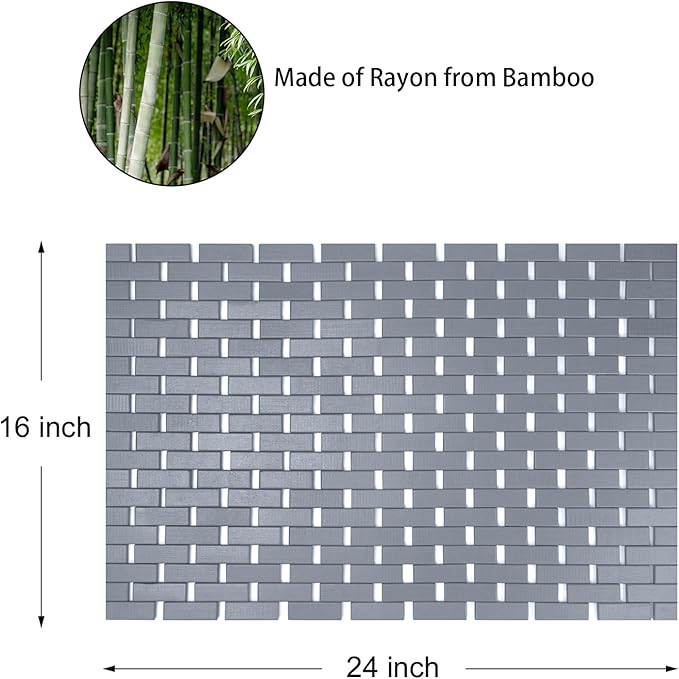 Bambo Bath Mat Bathroom Rugs Floor Wood Shower Bathtub Waterproof Non Slip Accessories 16x24 Inch Easy to Clean, Grey,1 pc - Image 8