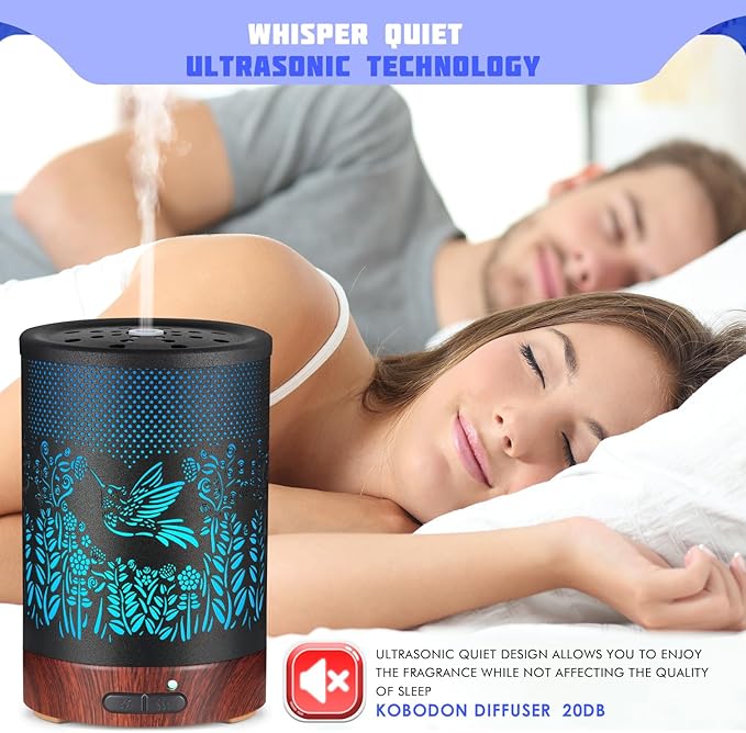 Metal Essential Oils Diffuser 150ML Aromatherapy Diffuser Cool Mist Humidifier with 7 Colors Lights Waterless Auto Off Air Diffusers as Gifts for Moms Women Girls (D-Hummingbird) - Image 3