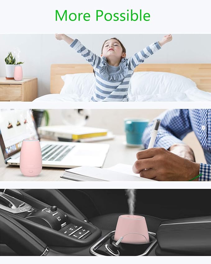 SOICARE Car Diffuser,Small Portable Car Essential Oil Diffuser with Built-in USB Cable,Mini Aromatherapy Diffuser for Travel/Office/Home (Pink) - Image 5