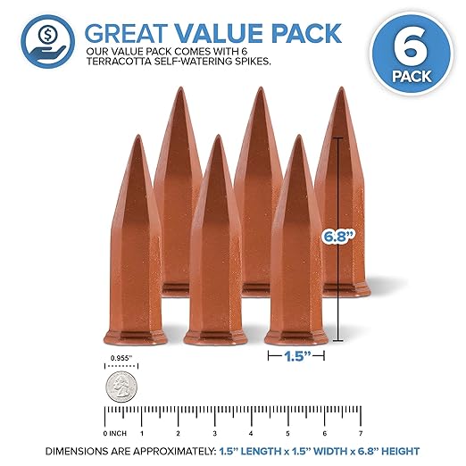 Modern Innovations Ceramic Terracotta Self Watering Spikes (6 Pack) Vacation Automatic Plant Waterer Devices, Indoor/Outdoor Planter Insert, Terra-Cotta Stakes for Potted Plants, Auto-Water System - Image 2