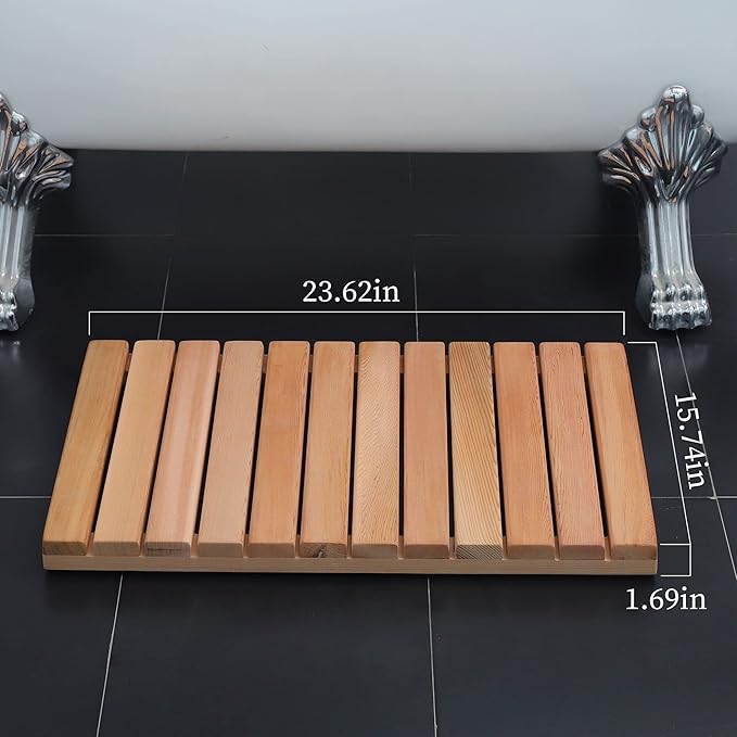 bingaai Cedar Wood Shower Mat, Cedar Wooden Bath Mats, Wood Bath Mat 23.6 × 15.7 in, Shower Stall Mat Non-Slip for Bathroom Bathtub Spa Sauna Garden Home, Wooden Floor Mat Large for Indoor and Outdoor - Image 6