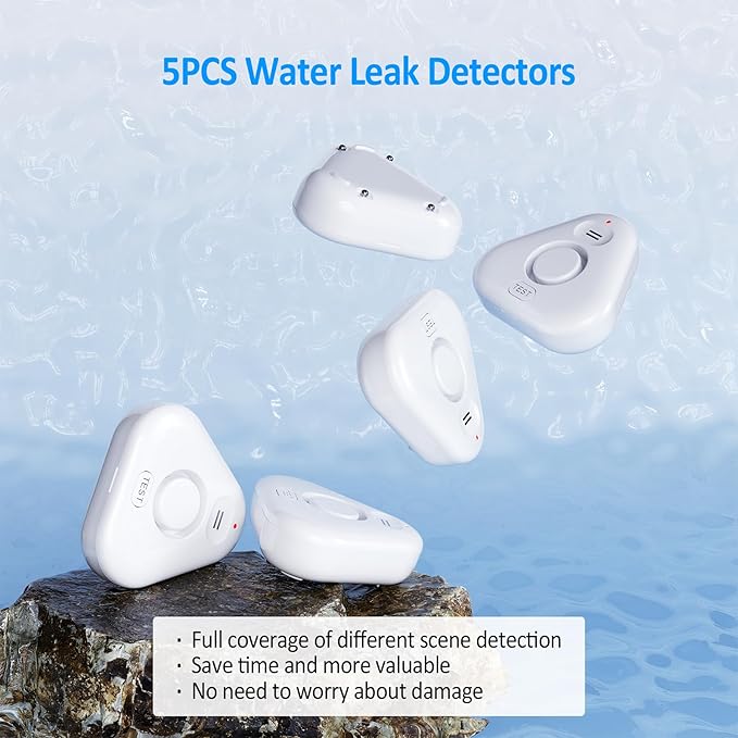 5 Pack Water Leak Detectors for Home, Stechro 4 Levels Adjustable Audio 0-120dB Water Sensor Alarm Leak Detector with Leak and Drip Alert, IP66 Water Leak Sensor for Basements Kitchen Sink Laundry - Image 3