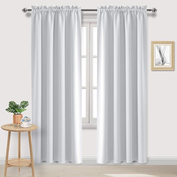 DWCN Blackout Curtains Room Darkening Thermal Insulated Bedroom Curtains Window Curtain Panels, 52 x 84 inches Long, Set of 2 White Rod Pocket Drapes by DWCN