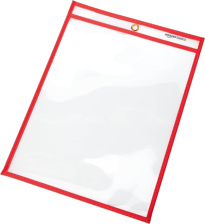 Amazon Basics Heavy Duty Dry Erase Job Ticket Holders, Document Protectors with Clear Plastic Film and Multicolored Fabric Edge, 8.5" x 11", Pack of 25 - Image 3