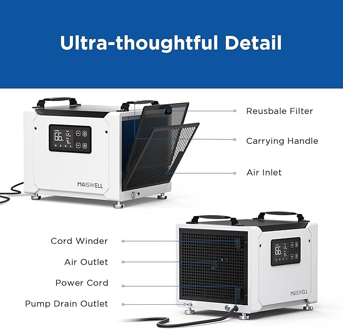 70 Pints Commercial Dehumidifier with Pump, Portable Crawl Space Dehumidifiers for Basement and Home, Energy Star Efficient Certified, Automatic Defrost - Image 6