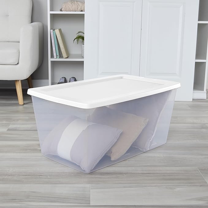 (2-Pack) 90QT transparent plastic storage boxes with lids, large white storage containers, measuring 29 L x 18 W x 13 H, with snap-on lids, suitable for home, office and commercial use. - Image 6