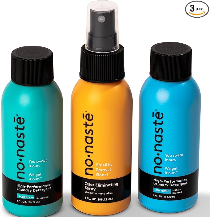 Nonaste Mini Travel Fresh Kit (3 Oz, Pack of 3) – TSA Approved Odor Eliminating Spray & Laundry Detergent Set Zen Fresh + Pure Clean – On-the-Go Odor Control for Travel, Gym & Outdoor Activities by Nonaste