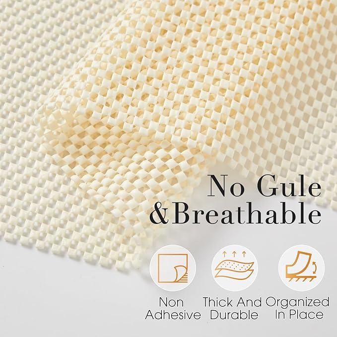 Beautysaid Shelf and Drawer Liner for Kitchen Cabinet, Non Adhesive Non Slip Shelf Paper Thickened for Dresser Pantry Shelve Bathroom Protector Liner Breathable Mat(Cream White Weave,23.6 in x 10 FT) - Image 3