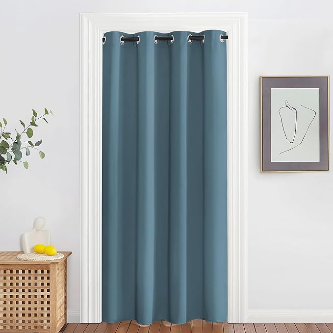 NICETOWN Blackout Doorway Curtain Drape 78 inch Long - Grommet Noise Reducing Thermal Insulated Solid Modern Window Treatments for Bedroom Closet (1 Panel, 52 x 78 Inch, Smoky Blue) by NICETOWN