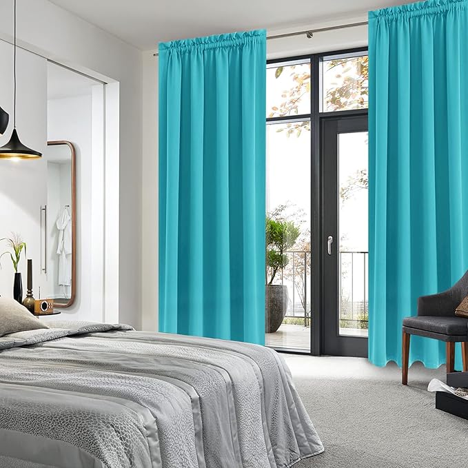 DWCN Blackout Curtains Room Darkening Thermal Insulated Bedroom Curtains Window Curtain Panels, 52 x 84 inches Long, Set of 2 Turquoise Rod Pocket Drapes - Image 2