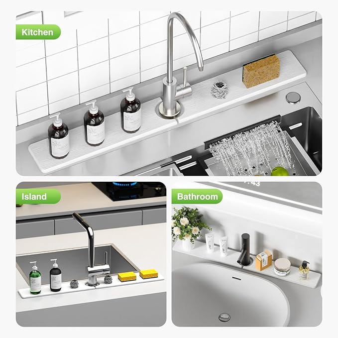 30" x 4" Stone Faucet Mat for Kitchen Sink, Quick Drying Diatomite Sink Tray, Faucet Sink Splash Guard for Prevents Moisture Buildup (White) - Image 8