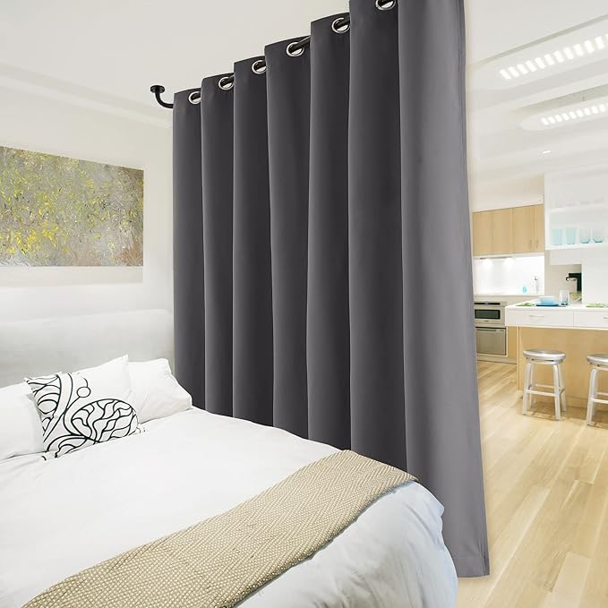 NICETOWN Total Shade Patio Door Curtain, Heavy-Duty Full Light Shading Sliding Door Drape Room Divider Curtain, Vertical Blinds for Window（1 Panels, 100 inches Wide x 84 inches Long, Gray - Image 2