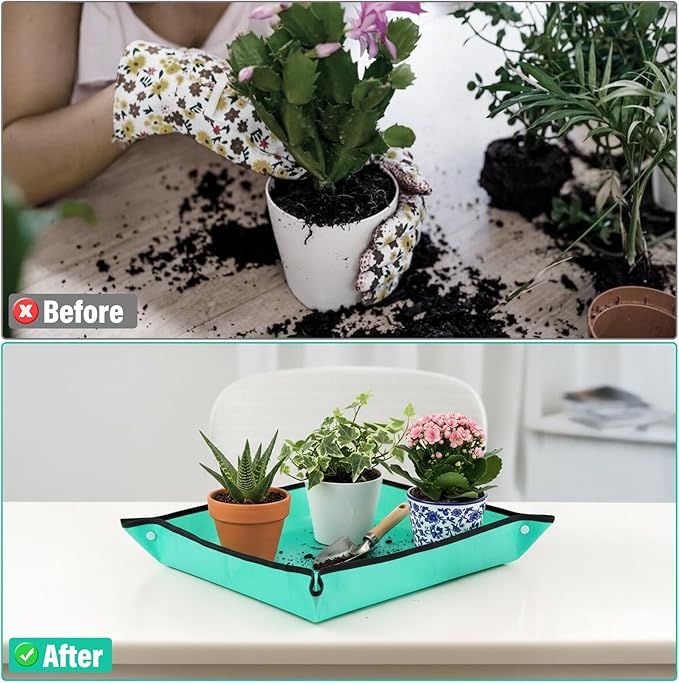 2pcs RepottingWJIAAA 2pcs Repotting Mat for Indoor Plants, 19.6 Mat for Indoor Plants, 19.69in Waterproof Foldable Potting Mats with Mess Control, Gardening Supplies for Transplanting Succulent - Image 3
