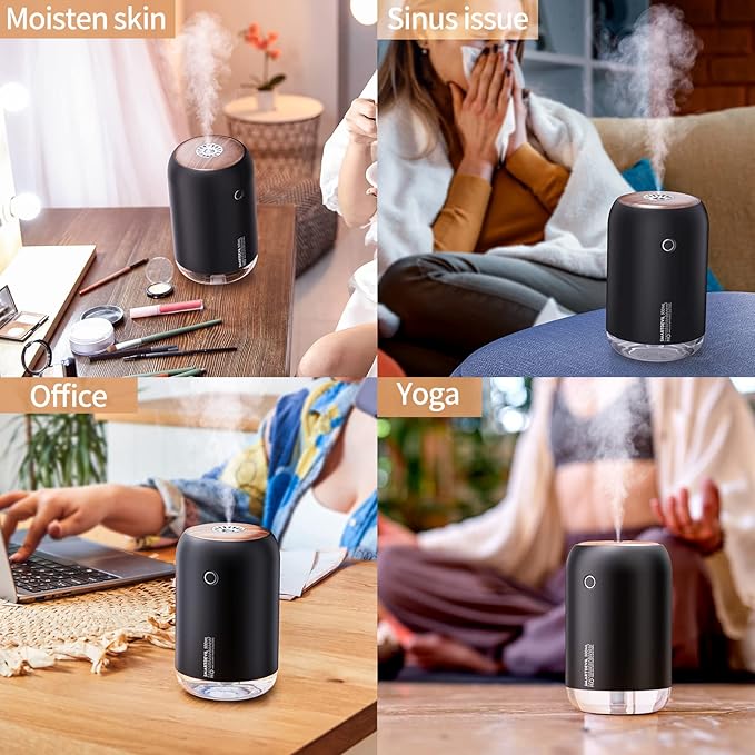 SmartDevil Portable Mini Humidifier, 500ml Desk Plant Humidifier, USB Personal for Bedroom, Office with Night Light, 2 Mist Modes, Black - Image 7