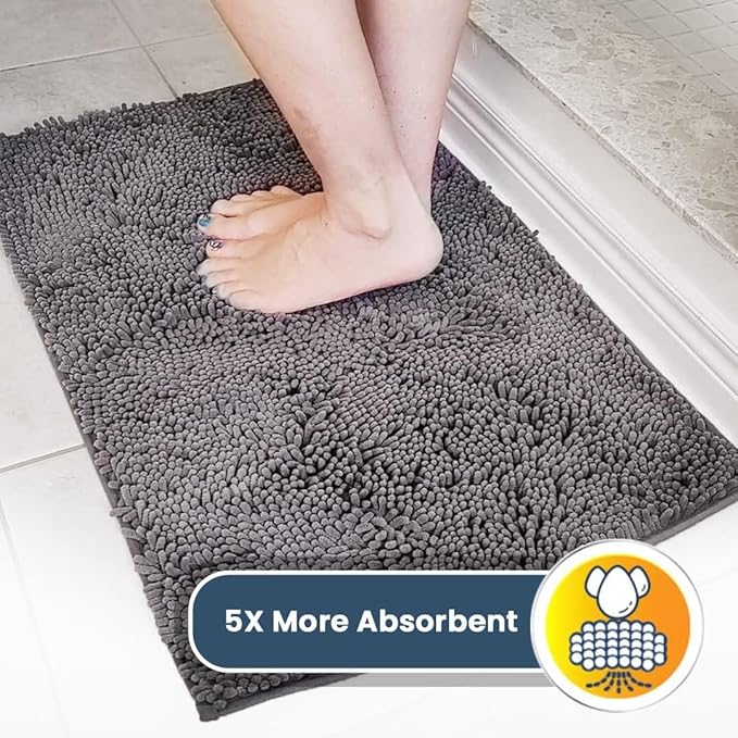 Muddy Mat® Pack of 3 Highly Absorbent Microfiber Dog Door Mat and Pet Rug, Non Slip Thick Washable Area Mat Soft Chenille for Kitchen Bathroom Bedroom and Outdoor - Grey Small, Medium & Large - Image 4