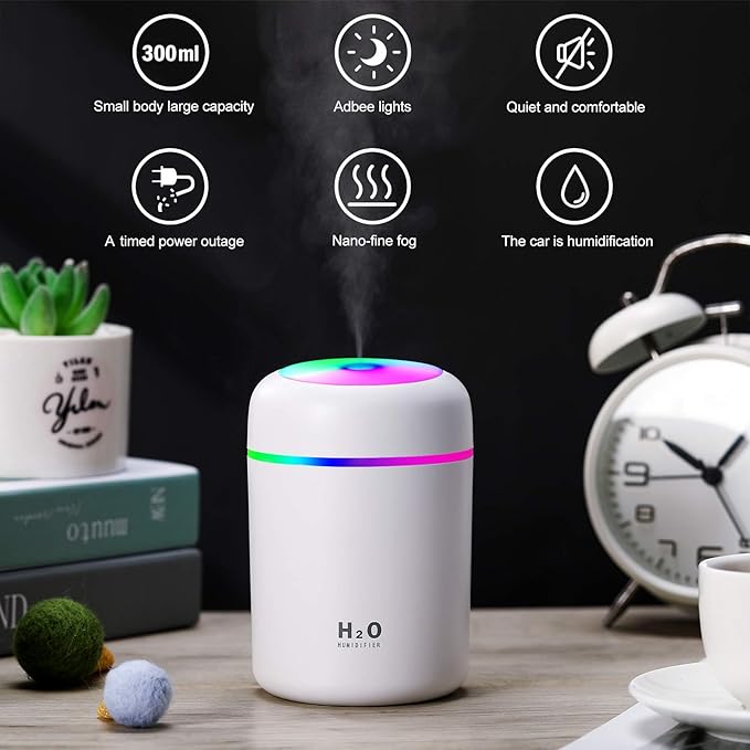 2 Pieces Cool Mist Portable Mini Humidifiers, 300 ml, Quiet USB Personal Desktop Humidifiers with 2 Mist Modes and Auto Shut Off for Bedroom Home (Pink, White) - Image 3