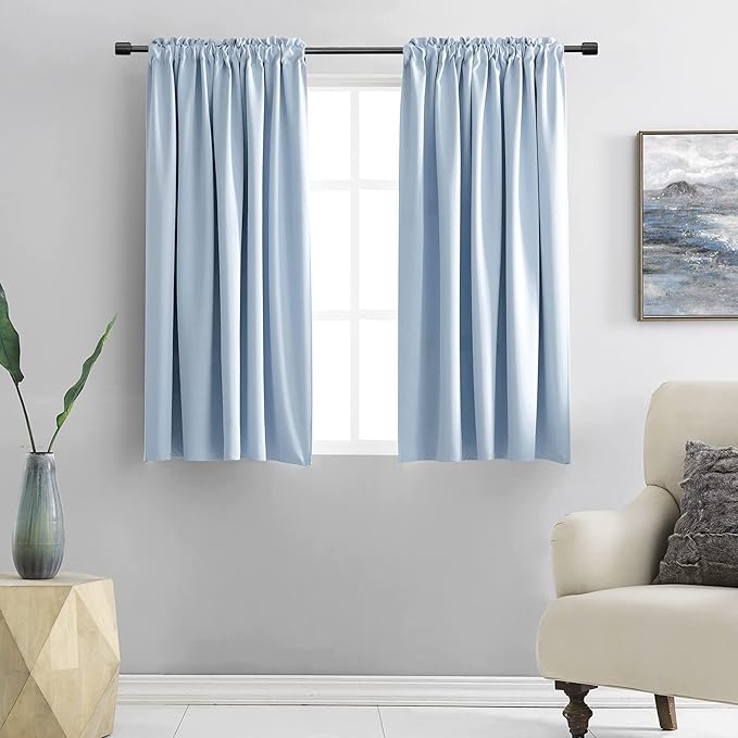 DONREN 48 Inch Curtains Light Blue Blackout Curtains - All Season Thermal Insulated Rod Pocket Curtain Panels for Kids Room (2 Panels,52 W by 48 inches Long) by DONREN