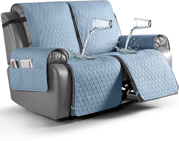 TAOCOCO 100% Waterproof Recliner Cover, Non-Slip Washable Reclining Couch Cover with Elastic Leg Straps, Furniture Protector for Dogs (Sky Blue, 2 Seater) by TAOCOCO