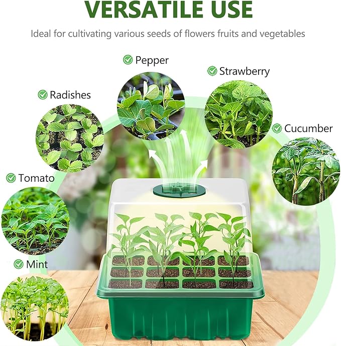 Seedling Starter Tray 6 Packs Seed Starter Tray with Grow Light, Smart Controller Seed Starting Trays Kit with Humidity Dome (72 Cells) Indoor Gardening Plant Germination Trays Green - Image 6