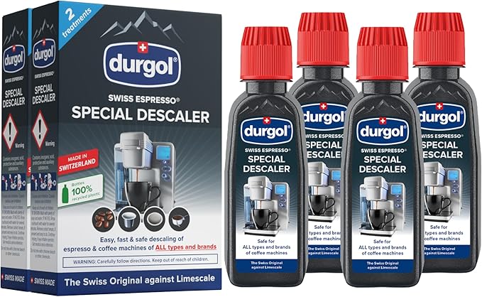 Durgol Swiss Espresso, Descaler and Decalcifier for All Brands of Espresso Machines and Coffee Makers, 4.2 Fluid Ounces (Pack of 4) by Durgol