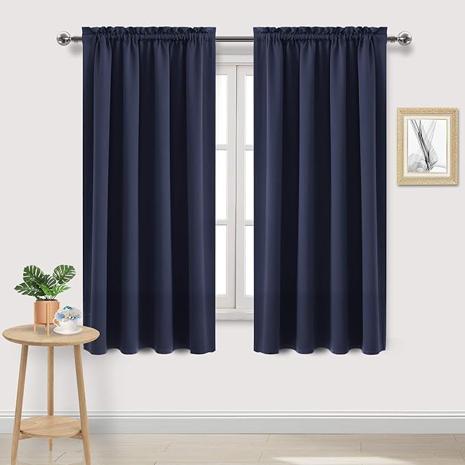 DWCN Navy Room Darkening Blackout Curtains - Thermal Insulated Privacy Energy Saving Window Curtain Drapes 52 x 63 inch Length, Set of 2 Bedroom Living Room Curtains by DWCN